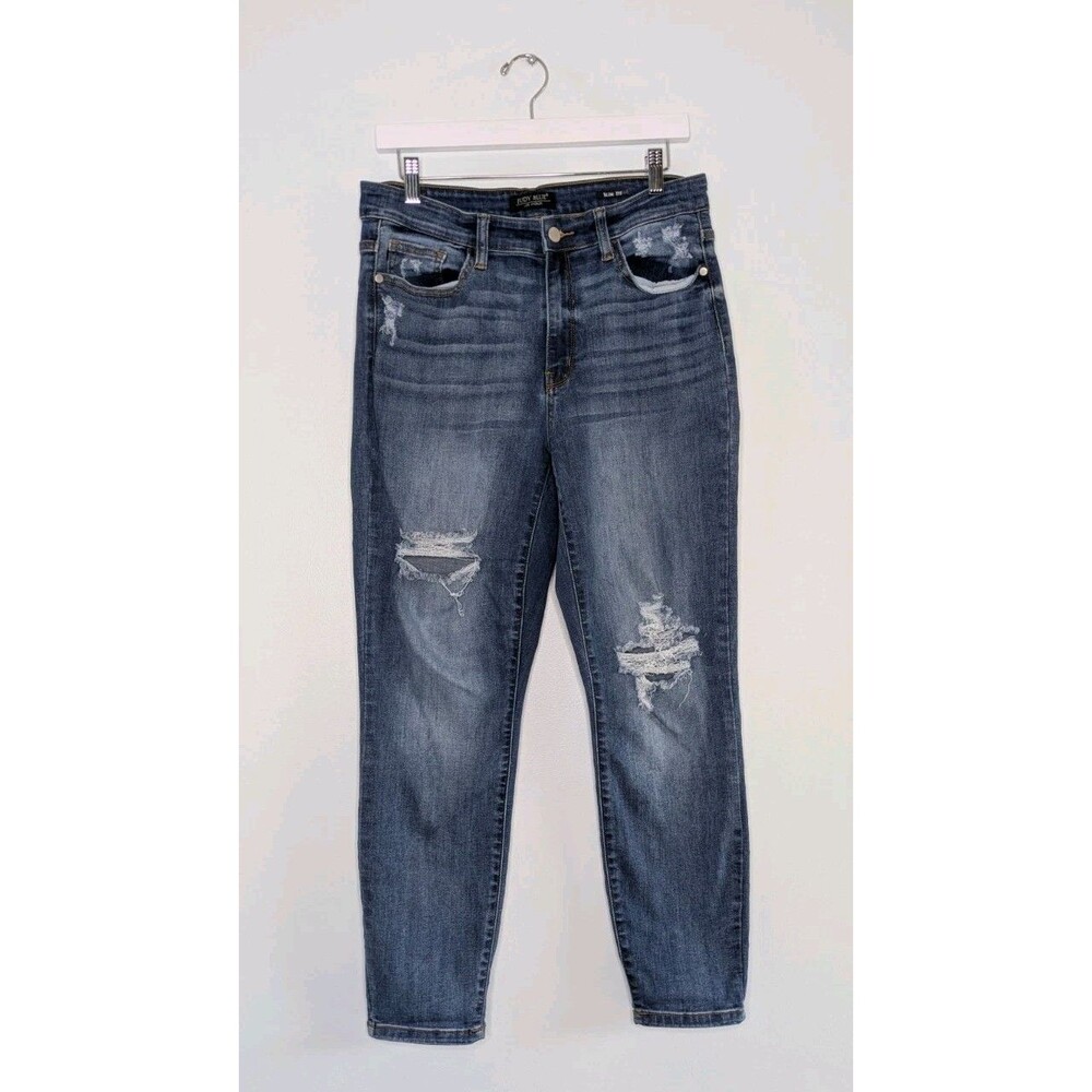 Judy Blue Size 11/30 Distressed Slim Fit Skinny Jeans Medium Wash Ripped